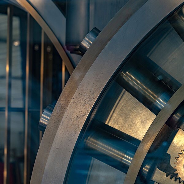 Close up of gears on a vault