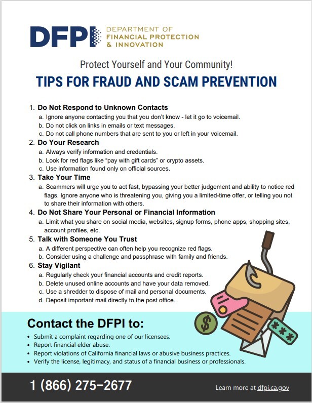 Tips for fraud and scam prevention one page resource guide